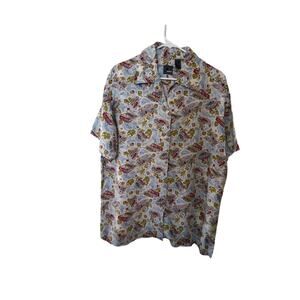 Vintage Lizwear Rayon Button Up Shirt Travel Print Retro Graphic Size L